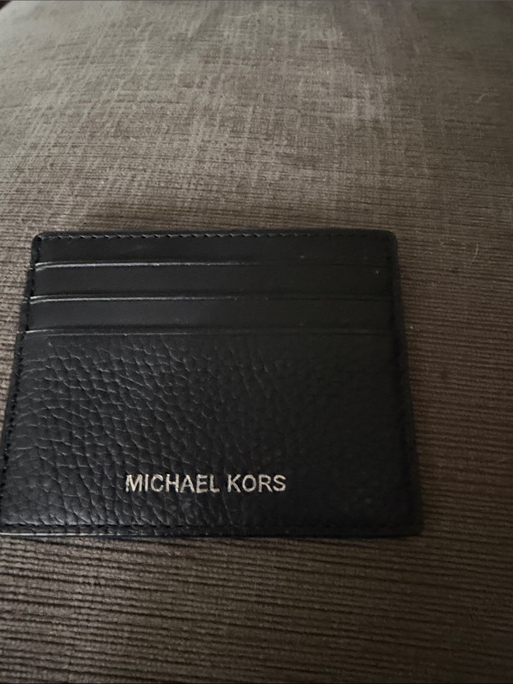 Michael Kors Black Pebbled Leather Card Holder with Silver Logo